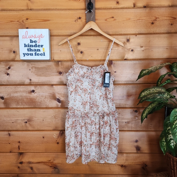 Nasty Gal Dresses & Skirts - Nasty Gal💜 NWT Micro Frill Mini Trapeze Dress Stone Floral Ruffles Pleated Sz 4